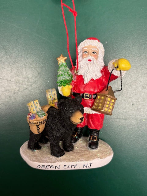 Santa With Black Bear Ornament