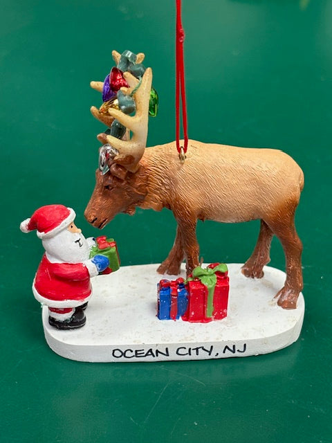Santa & Elk With Lights Ornament