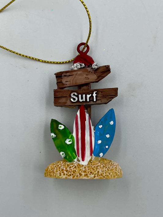 Surf Sign With Santa Hat Ornament