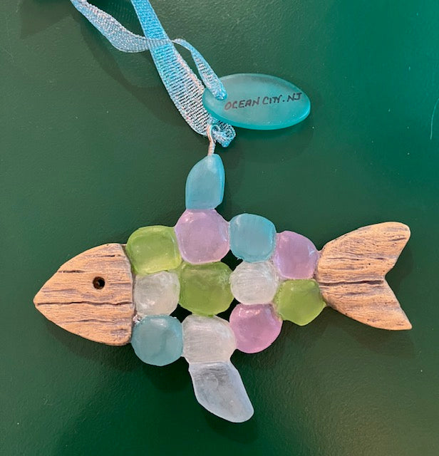 Driftwood Sea Glass Fish Ornament
