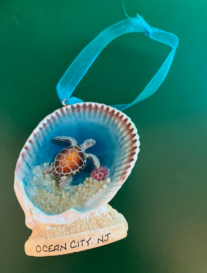 Shell Ocean Scene With Turtle Ornament