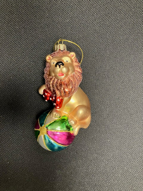 Lion on Ball Glass Ornament