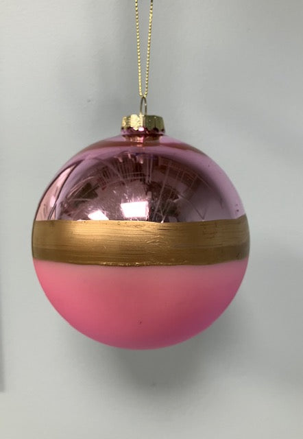 Pink Ball w/ Gold Stripe Ornament