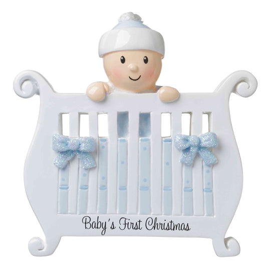 Baby in Crib - Blue Ornament