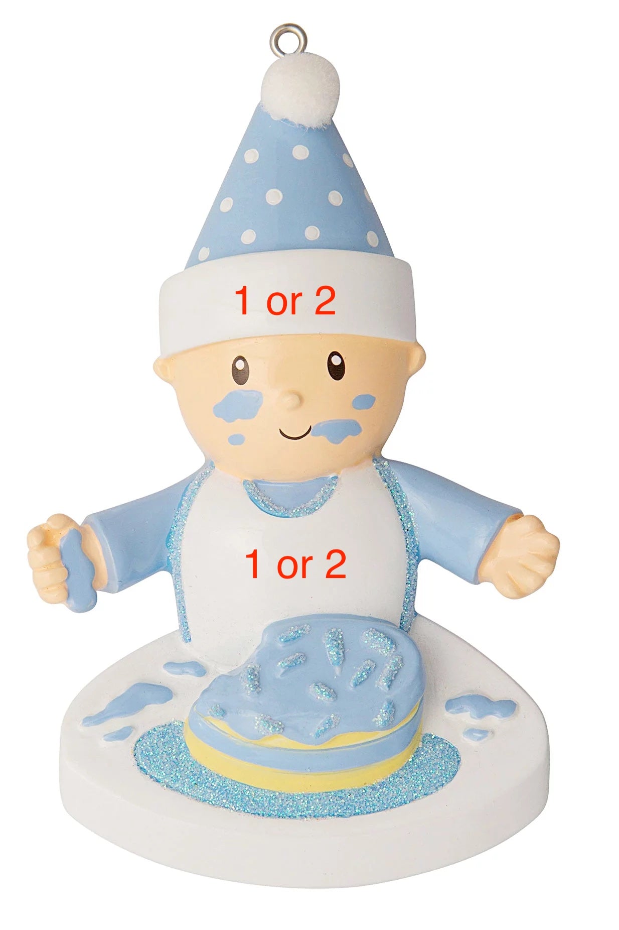 Baby w/ Cake on Face  Blue Ornament