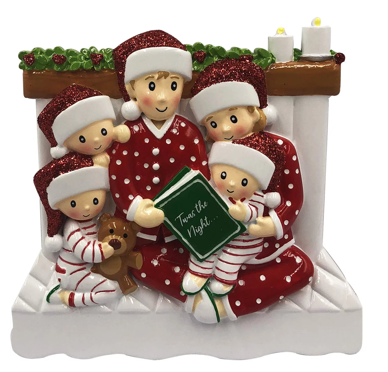 Reading in Bed Family of 5 Ornament