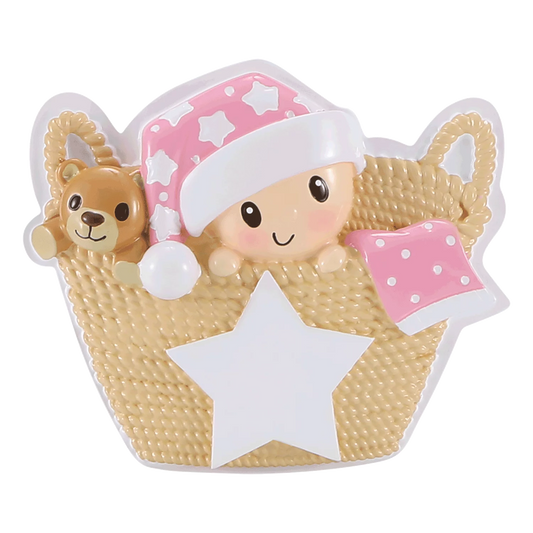 Baby in Basket - Pink Ornament