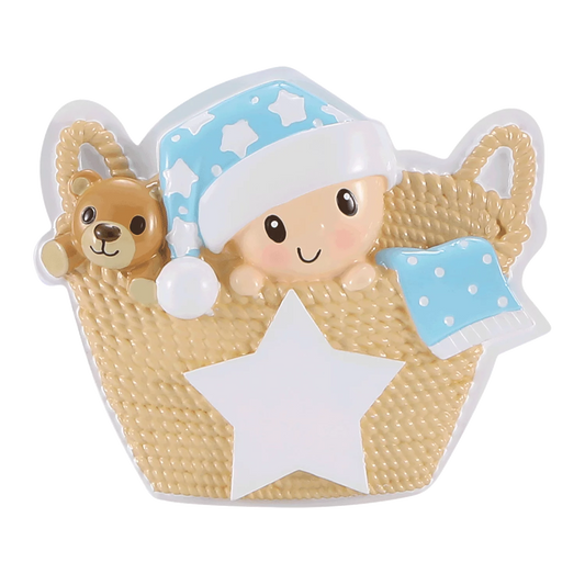 Baby in Basket - Blue Ornament