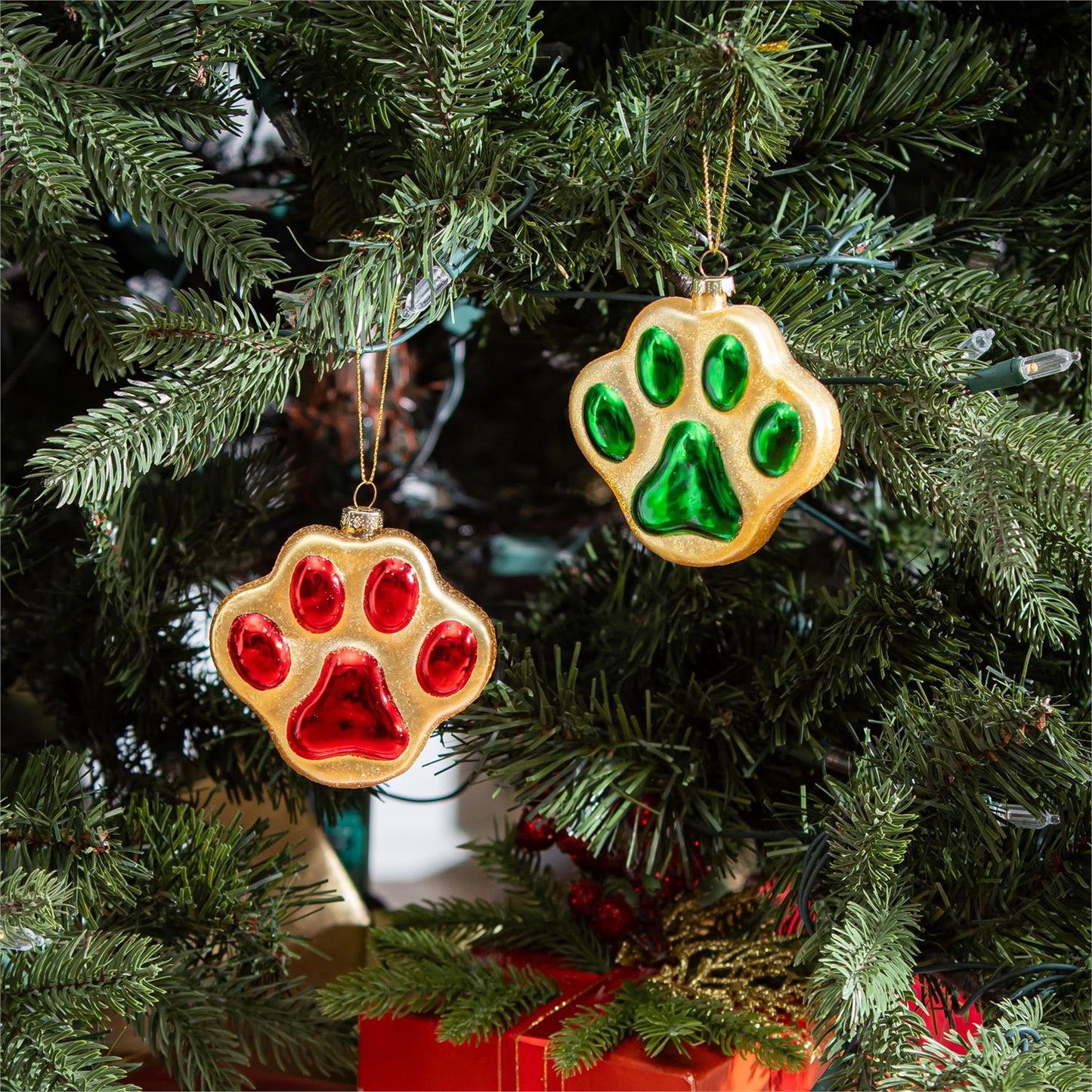 Pet Paw Print Glass Ornament
