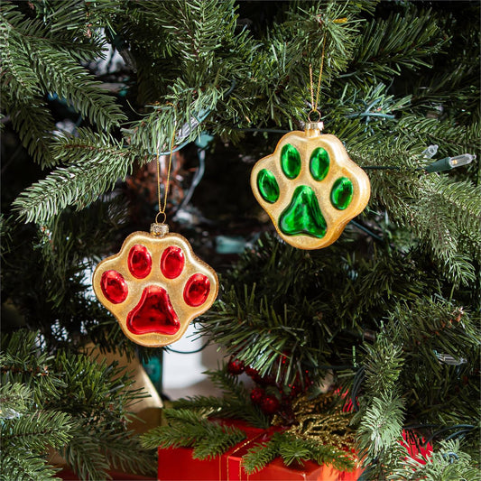 Pet Paw Print Glass Ornament