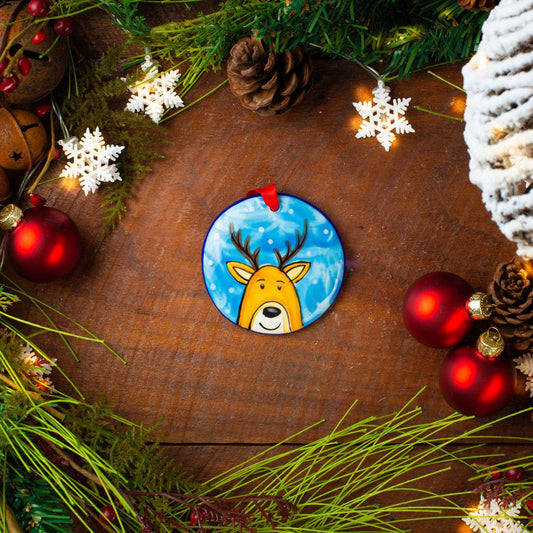 Reindeer Blue with Snow Ornament
