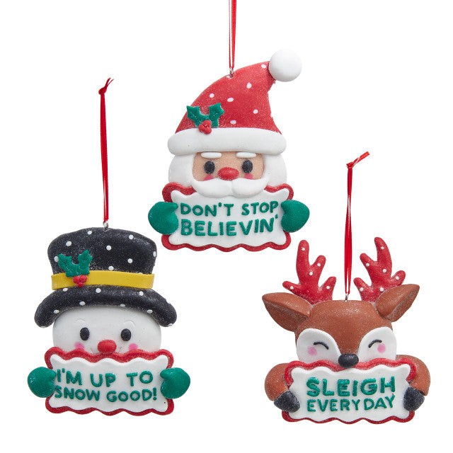 Christmas Character Holding a Plaque Ornament