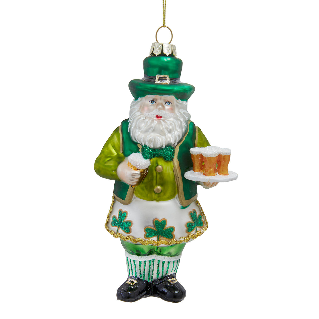 Santa Shamrock & Beer Glass Ornament