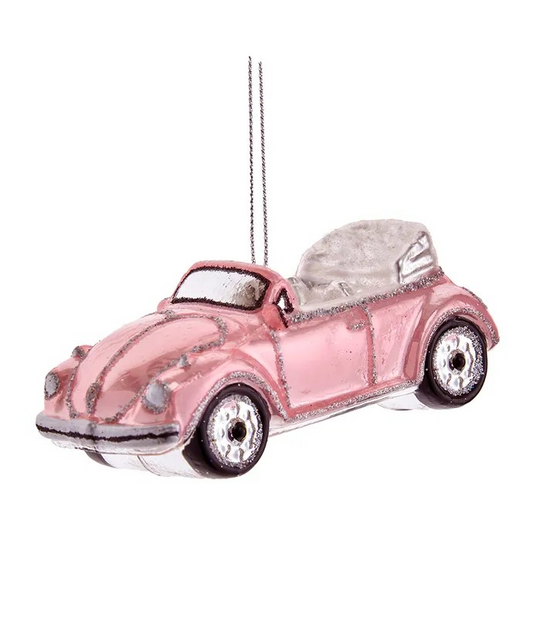 Pink Convertible Car Glass Ornament