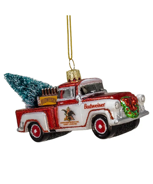 Budweiser Truck W/ Tree Glass Ornament