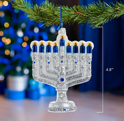 Hanukkah Menorah Glass Ornament