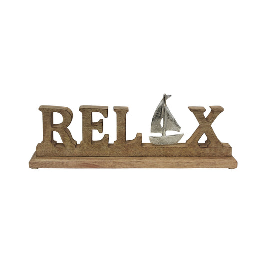Wood Relax Figure With Metal Boat