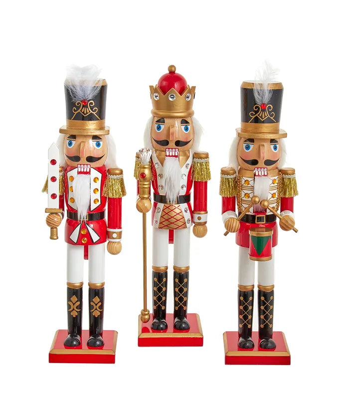 15" Red and White Soldier and King Nutcrackers