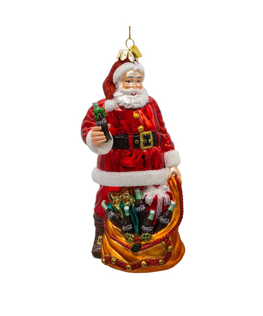 Coca-Cola Santa With Bag Glass Ornament