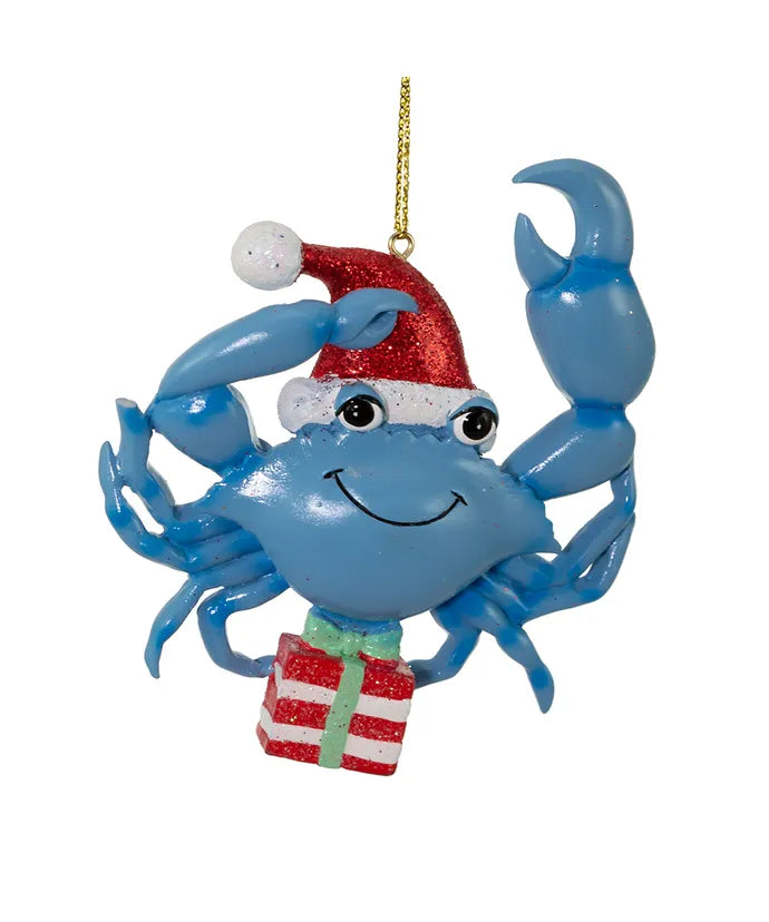 Whimsical Blue Crab With Presents Ornament