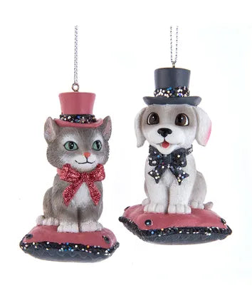 Pink And Pewter Pet On Pillow Ornament