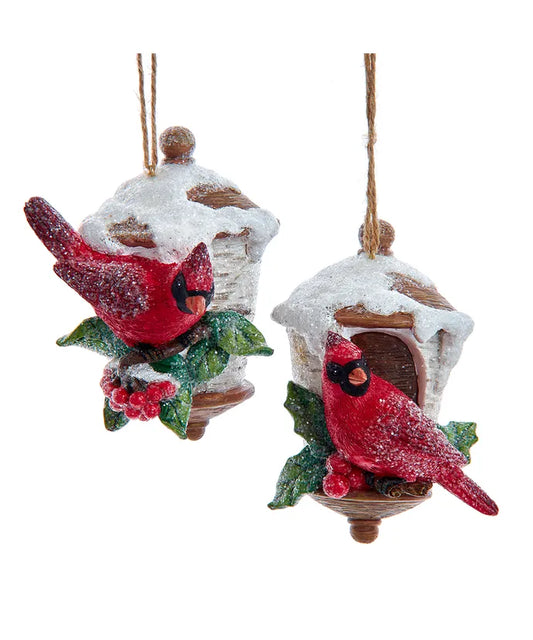 Birch Berries Birdhouse With Cardinal Ornaments