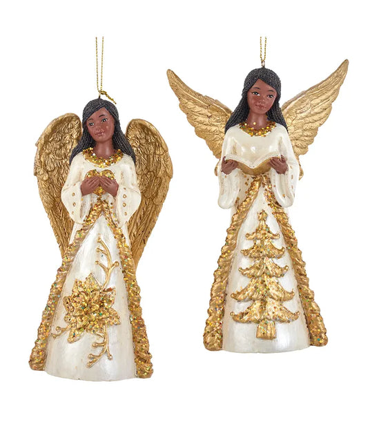 Ivory and Gold African American Angel Ornaments