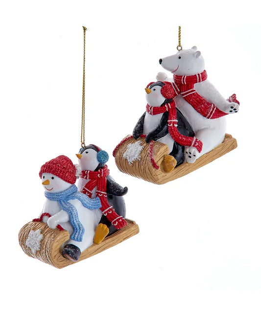 Penguin And Friend On Sled Ornament