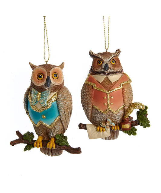 Owl On Branch Wearing Vest Ornament