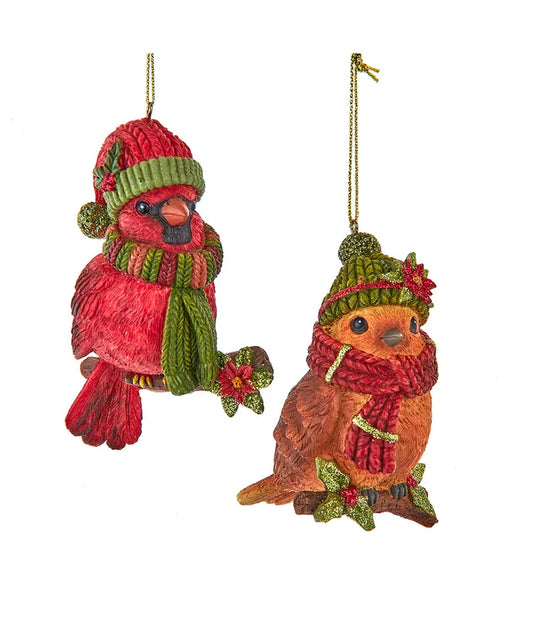 Cardinal or Robin with Hat and Scarf Ornament