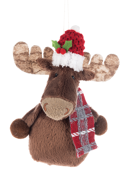 Moose W/ Beanie Stuffed Ornament