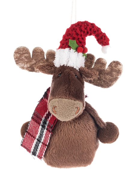 Moose W/ Santa Hat Stuffed Ornament