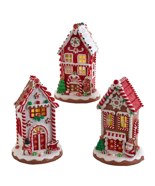 8.5" Battery Operated Light Up Red and White Houses