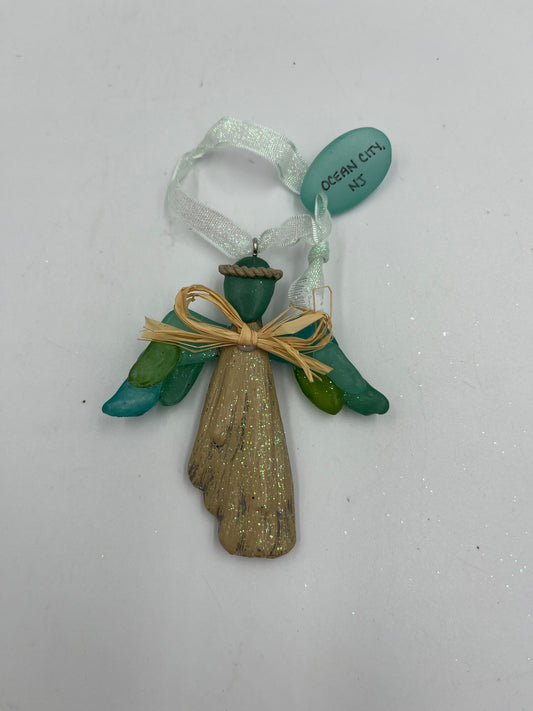 Angel Driftwood Sea Glass Ornament