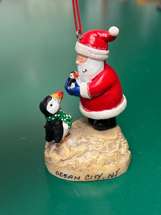 Santa Holding Puffin Ornament