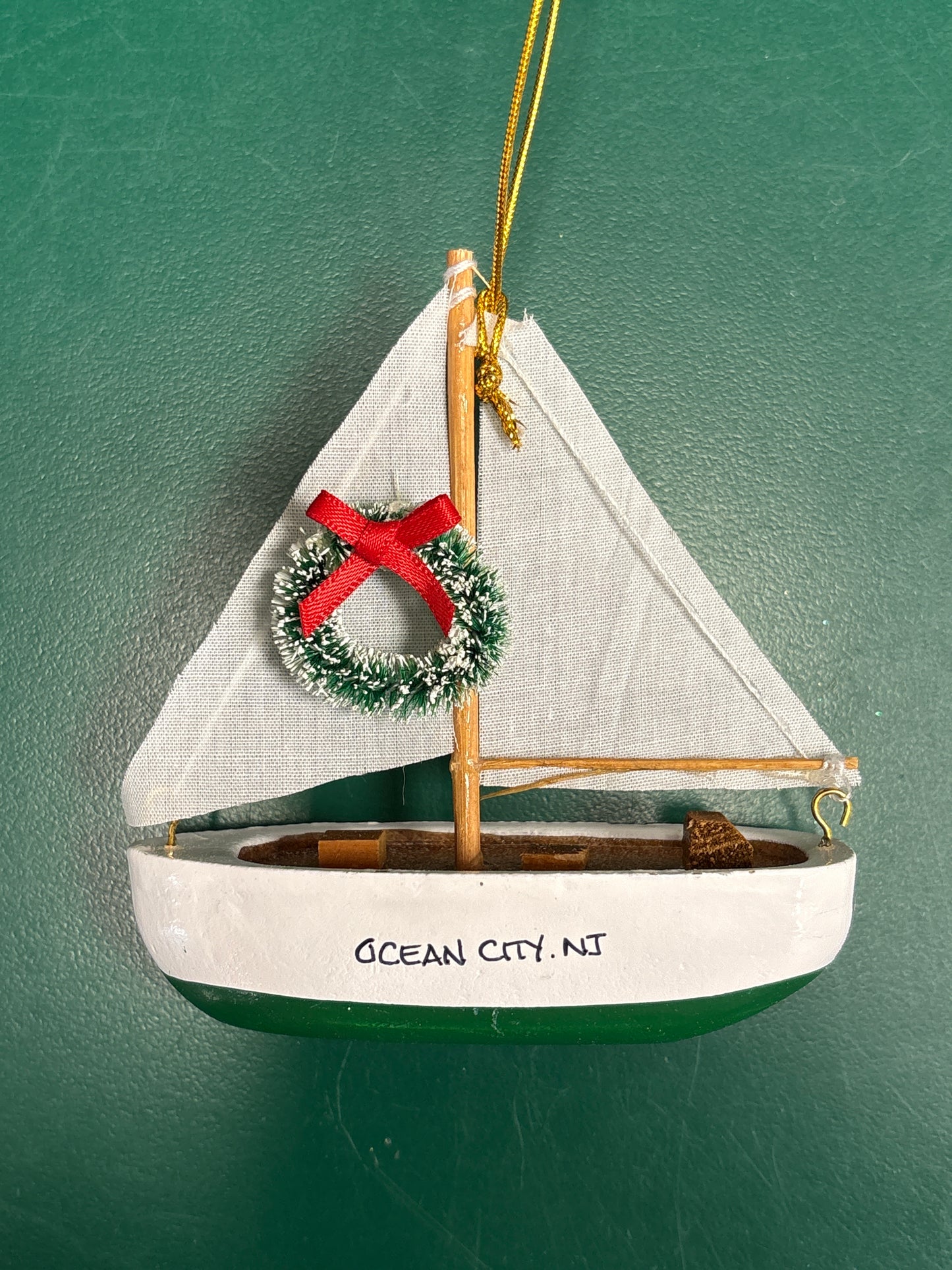 Green Bottom Wood Sail Boat