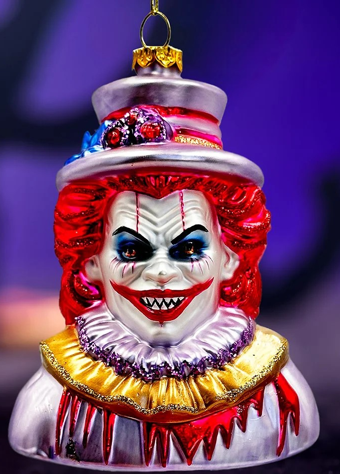 Horror Clown Head Glass Ornament