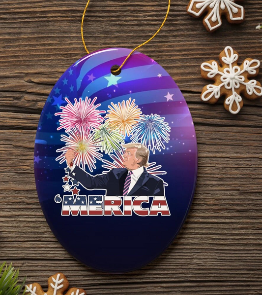 Trump With Fireworks Ornament