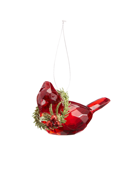 Holly Wreath Teeny Cardinal Ornament
