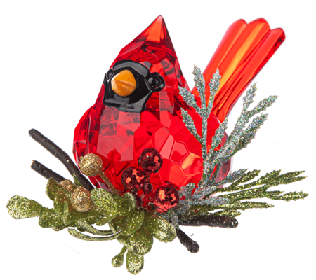 Cardinal Sitting Mistletoe Krystal Figurine