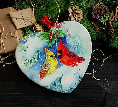 Cardinal Mistletoe Watercolor Ornament