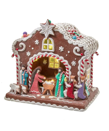 Lit Nativity Gingerbread House