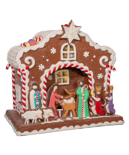 Lit Nativity Gingerbread House