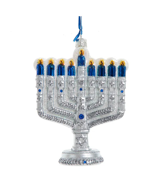 Hanukkah Menorah Glass Ornament