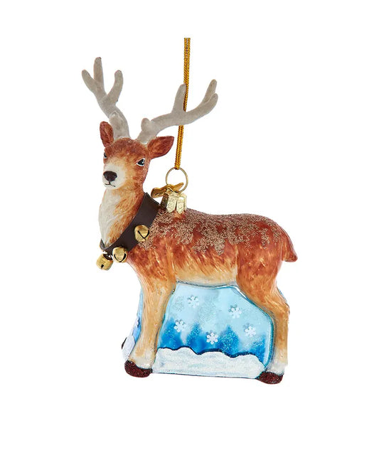 Glass Deer With Bell Harness Ornament