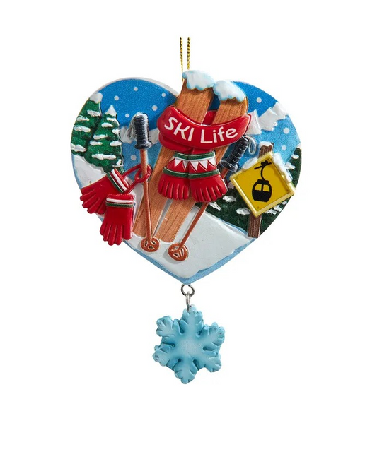 Skiing Heart-Shaped Ornament