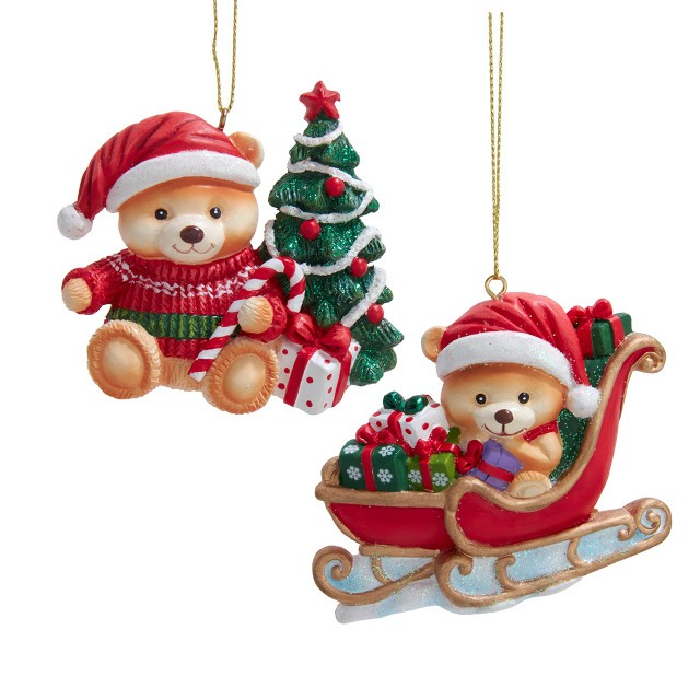 Teddy Bear with Tree or Sleigh Ornament