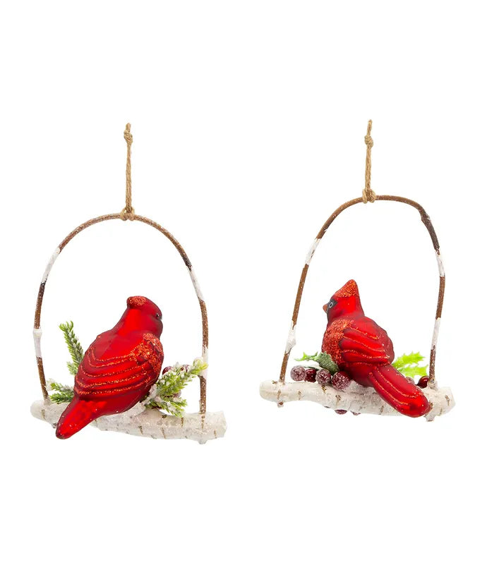 Cardinal On Branch Glass Ornament