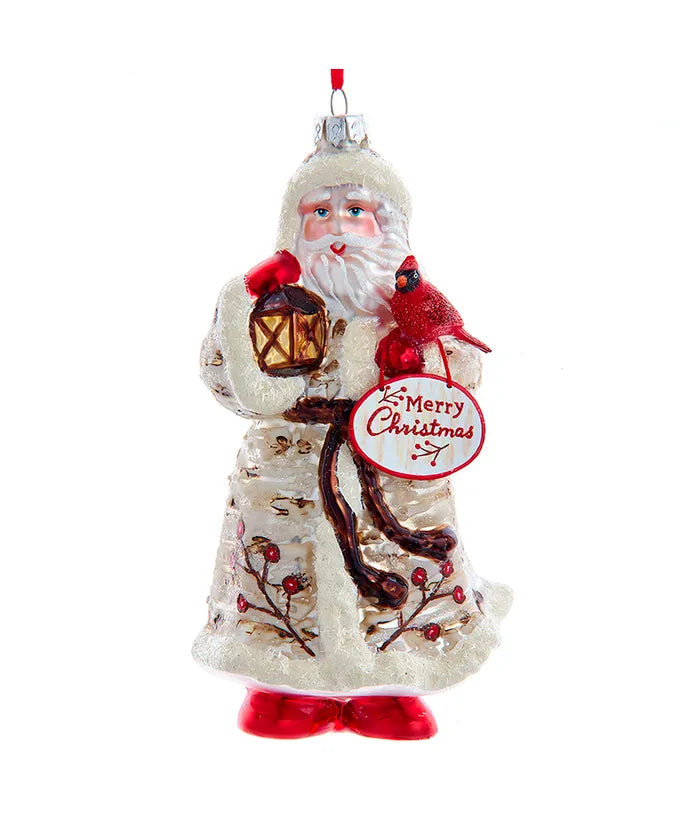 Santa Merry Christmas Glass Ornament