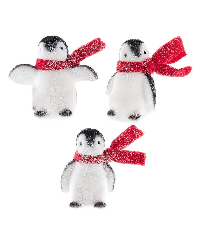 Penguin With Scarf Flocked Ornament